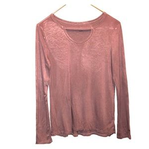 Long sleeve purple shirt with neck cutout